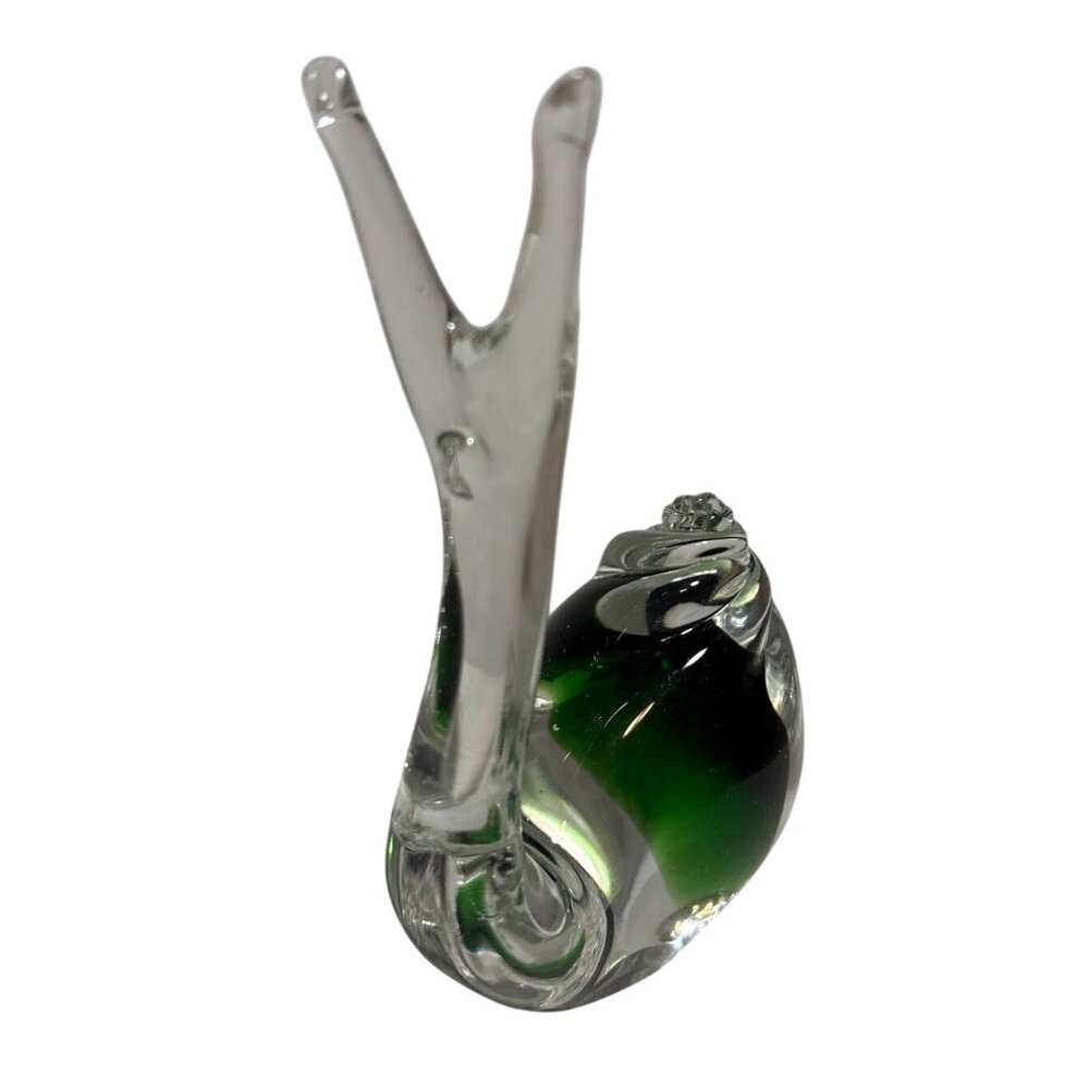 Swirl Glass Snail Figurine Paperweight 5" Tall Handcrafted Green & Clear 5" Tall